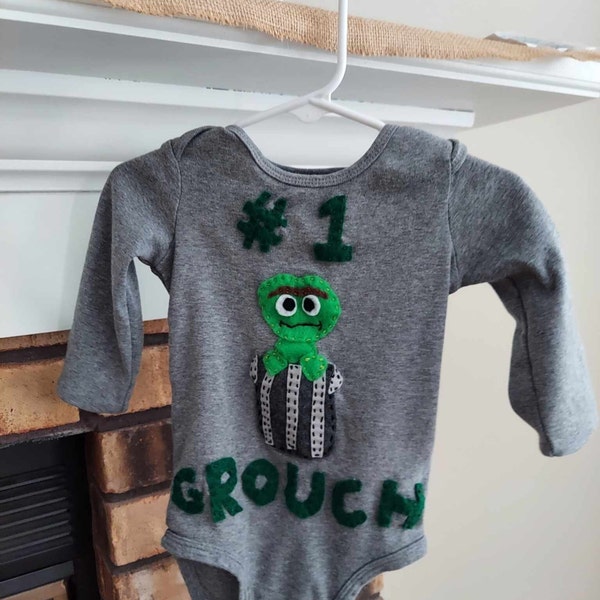 Oscar the Grouch from Sesame Street Custom Felt Applique Bodysuit - Size 18M