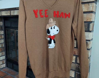 Cowboy Cartoon Beagle Custom Felt Applique Long Sleeve Shirt Size Large