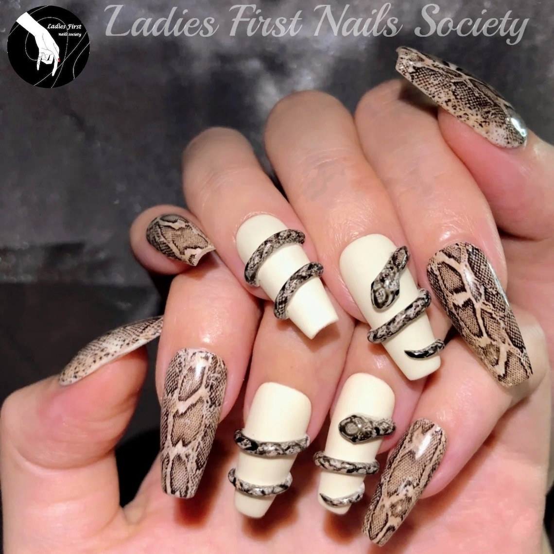 Snake Skin Print Press on Nailsblack Fake Nailsanimals Fake | Etsy