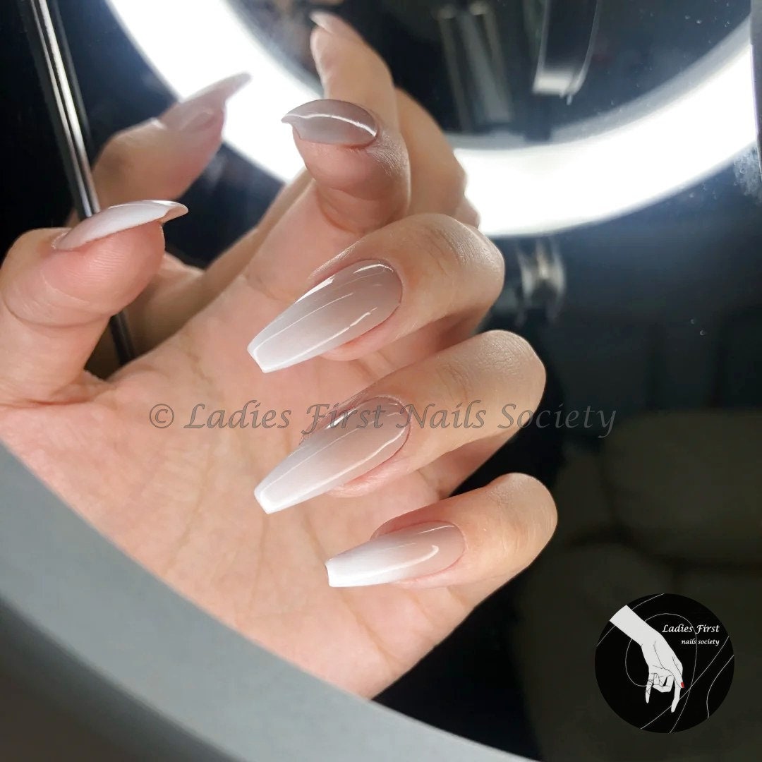 Baby Boomer With Bling Crystals Press on Nails Pink and White - Etsy