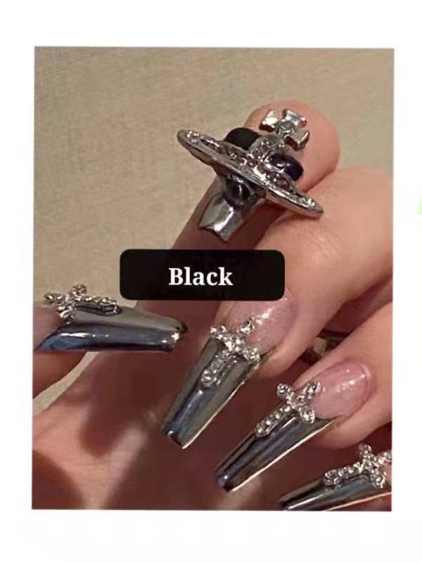 Black Chrome hearts Cross press on nails – NailStudio YJ