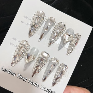 Stunning Swarovski Bling nails,Crystal Detailed Diamonds Press on nails,Custom Color&Shape,Acrylic Glitter Rhinestone Nails,Luxury Stiletto