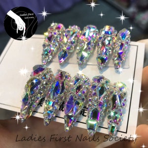 Stunning Swarovski Bling nails,Crystal Detailed Diamonds Press on nails,Custom Color&Shape,Acrylic Glitter Rhinestone Nails,Luxury Stiletto