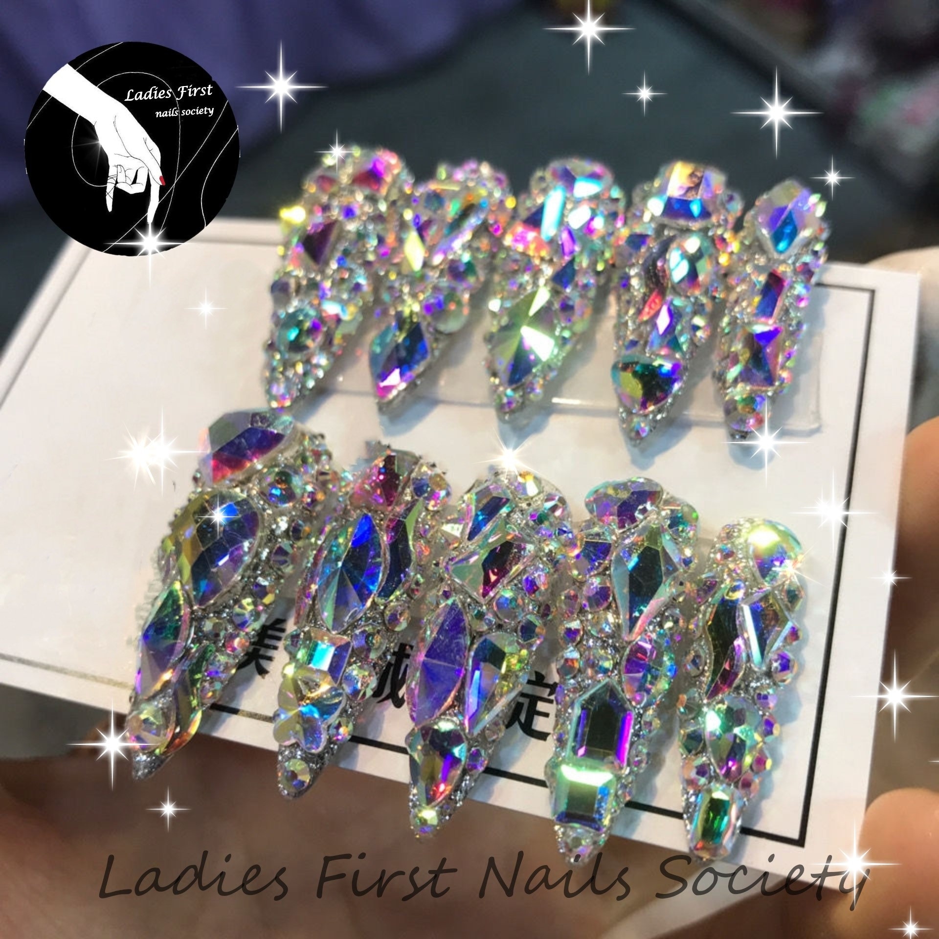 Stunning Swarovski Bling Nails,crystal Detailed Diamonds Press on  Nails,custom Color&shape,acrylic Glitter Rhinestone Nails,luxury Stiletto 