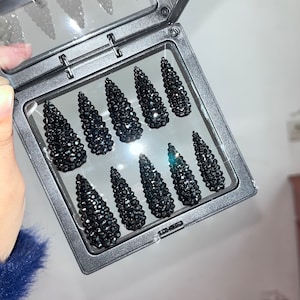 Black Swarovski Bling nails,Full Rhinestones Press on nails,Custom Any Color&Shape,Acrylic Glitter Nails,Luxury Nails,Summer Fake Nails