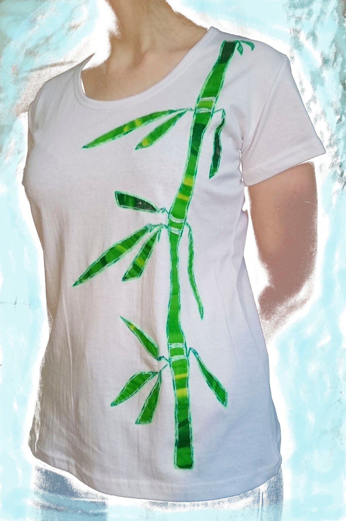 Tshirt with handmade bamboo print Etsy