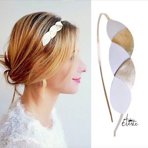 Head band cuir mariage personnalisable, bandeau cheveux, serre-tête image 1