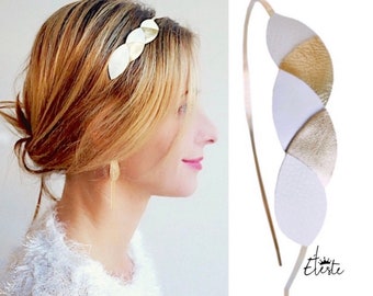 Head band cuir mariage personnalisable, bandeau cheveux, serre-tête