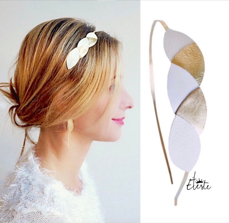 Head band cuir mariage personnalisable, bandeau cheveux, serre-tête image 1