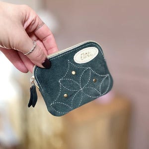 Cartera para tarjetas de piel ante verde para mujer | Fabricación francesa