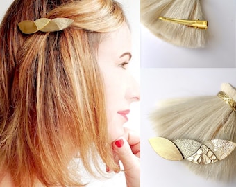 Leather hair clip personalization wedding Bridal hair accessory flower petal bridesmaids