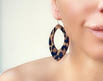 Leopard leather earrings, original women's jewelry