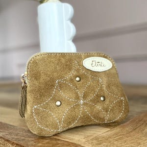 Women's camel suede leather card wallet | Made in France