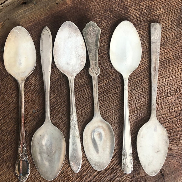 Flat Spoons Flattened Spoons Stamping Blanks Vintage Silverware Bulk Silver Plated Spoons Silverware Rustic Hammered Spoons Flat Spoon Aged