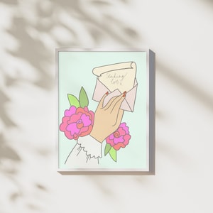 SENDING LOVE Mini Art Print Illustration, Postkarte Traditionelle Tattoo A6 Hand Liebesbrief, Vermisse dich, Herz Note Karte. benutzerdefinierte Größe verfügbar