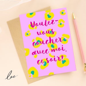COME TO BED Valentines Karte, leopard print Illustration, Freundschaft, Grußkarte, erotisch, frech, voules vous Coucher avec moi