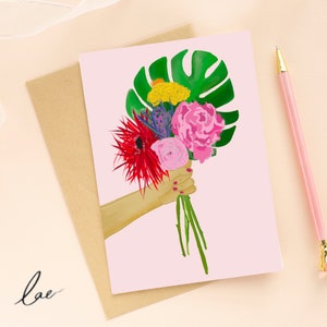 BUNCH DE FLEURS Carte de vœux - Illustration florale, Amitié, Envoi de notes, Correspondant bouquet de chalet de campagne plante de fleurs tropicales