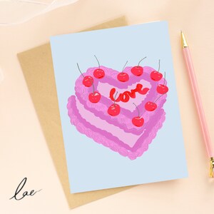 LOVE CAKE bruiloft wenskaart - Retro, bruiloft, verlovingskaart. Notitiekaart, huwelijksuitnodigingen, Inwijdingsfeest, jubileumkaart