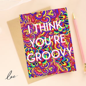 YOU’RE GROOVY Grußkarte Valentinstag Gänseblümchen Blumendruck Illustration, Freundschaft, Brieffreundschaft, Brieffreunde, miss you 70s psychedelisch groovy