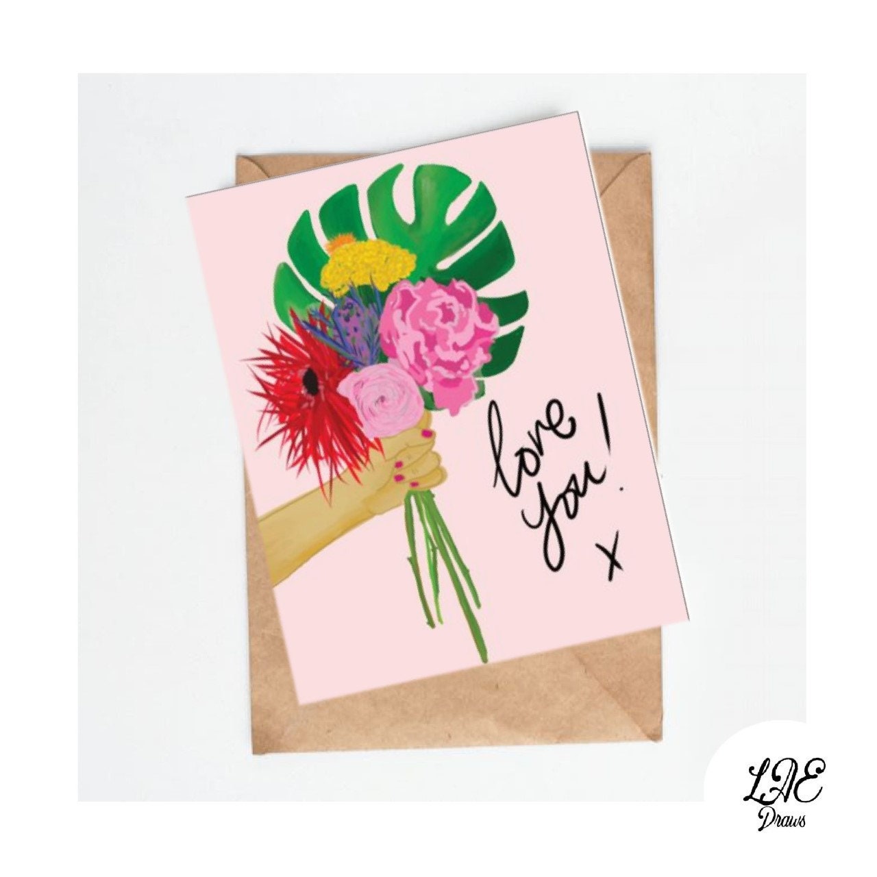 LOVE YOU Bunch Grußkarte florale Illustration Freundschaft | Etsy
