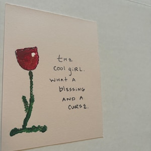 Gedicht, poëzie, vrouwen, coole meid, handgemaakt, wenskaart, print, roos, bloem