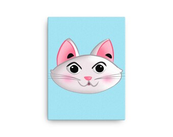Cartoon Kitty Cat Face on Canvas For Child's Bedroom