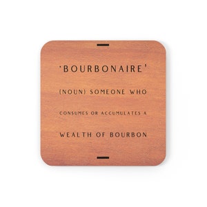 Bourbonaire Corkwood Coaster Set Bourbon Coaster Gift For Bourbon Drinkers, Funny Gift for Bourbon Lovers, Christmas Gift for Bourbon Fans