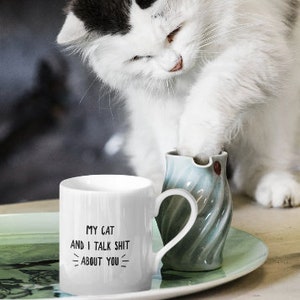 My Cat and I Talk Shit About You Funny Cat Lover Coffee Mug, Sarcastic Cat Gift for Him Her, Christmas Gift for Cat Fans, Funny Cat Present image 4