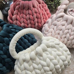chunky knit bag | handmade velvet knit handbag bag| handmade yarn bag|