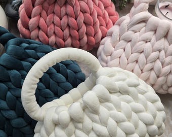 Handmade Chunky Knit Velvet Bag | Crochet Yarn Handbag