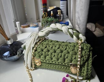 Handmade  crochet handbag purse women | Chocolate brown and white crochet bag