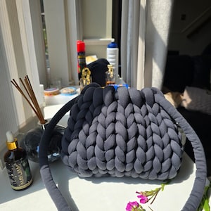 Chunky knit bag | Grey handmade crochet shoulderbag | gift
