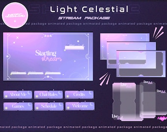 Light Celestial Twitch Pack | Stream Pack for vtubers | Overlays Set | Celestial Twitch Alerts | Animated Overlays | Lavander Celestial Set