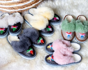 Slippers Sheepskin MULES LUCKY DIP Handmade Embroidered Slippers
