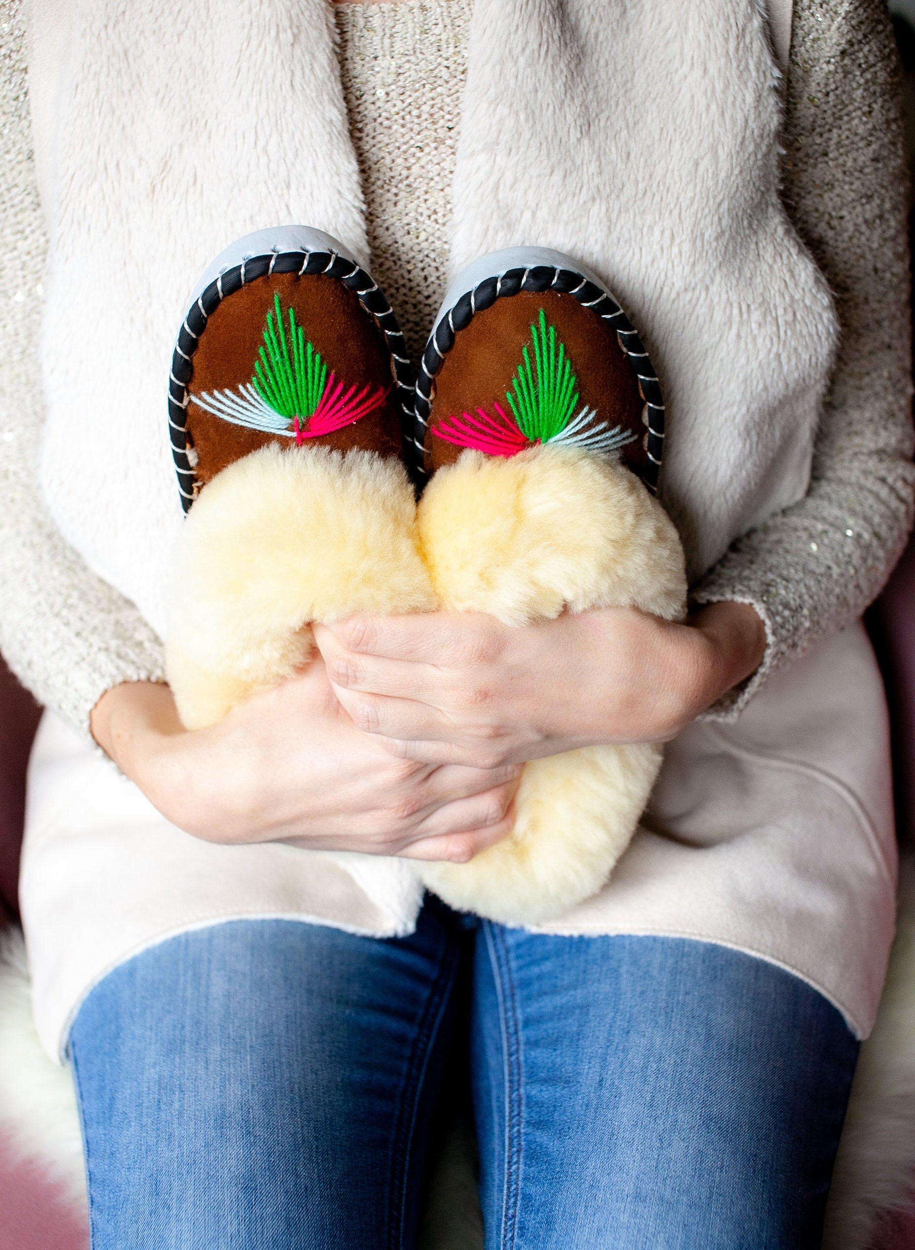 Lucky Dip sheepskin slippers by BAMBOSHE