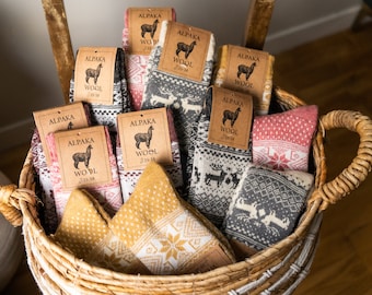 Unisex Alpaca wool socks hiking and outdoor - Warmth Meets Style with Reindeer or Star Embroidery!