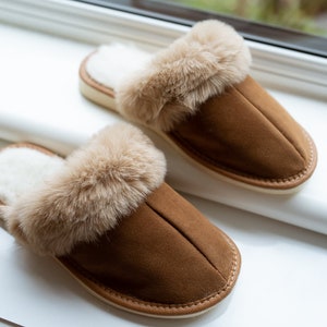 Chaussons marron pour femmes, fausse fourrure