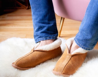 Mens Caramel boots slippers sheep leather and wool