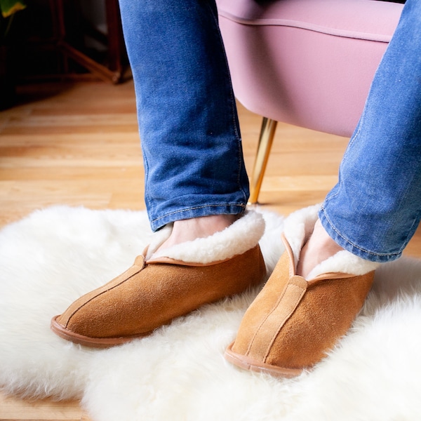 Mens Caramel boots slippers sheep leather and wool