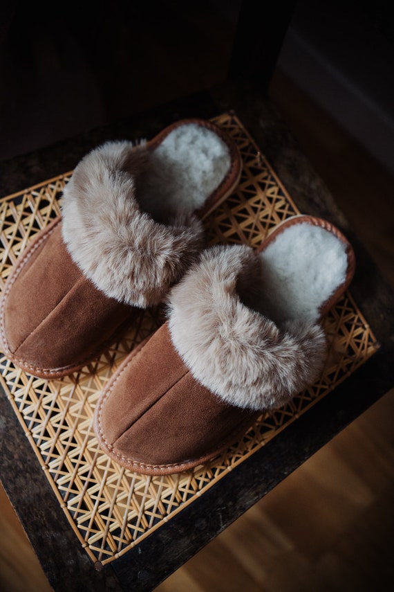 Pantofole Donna In Vera Pelle Con Fodera In Pelliccia Sintetica - Calde, Antiscivolo, Leggere - Per Inverno E Viaggi
