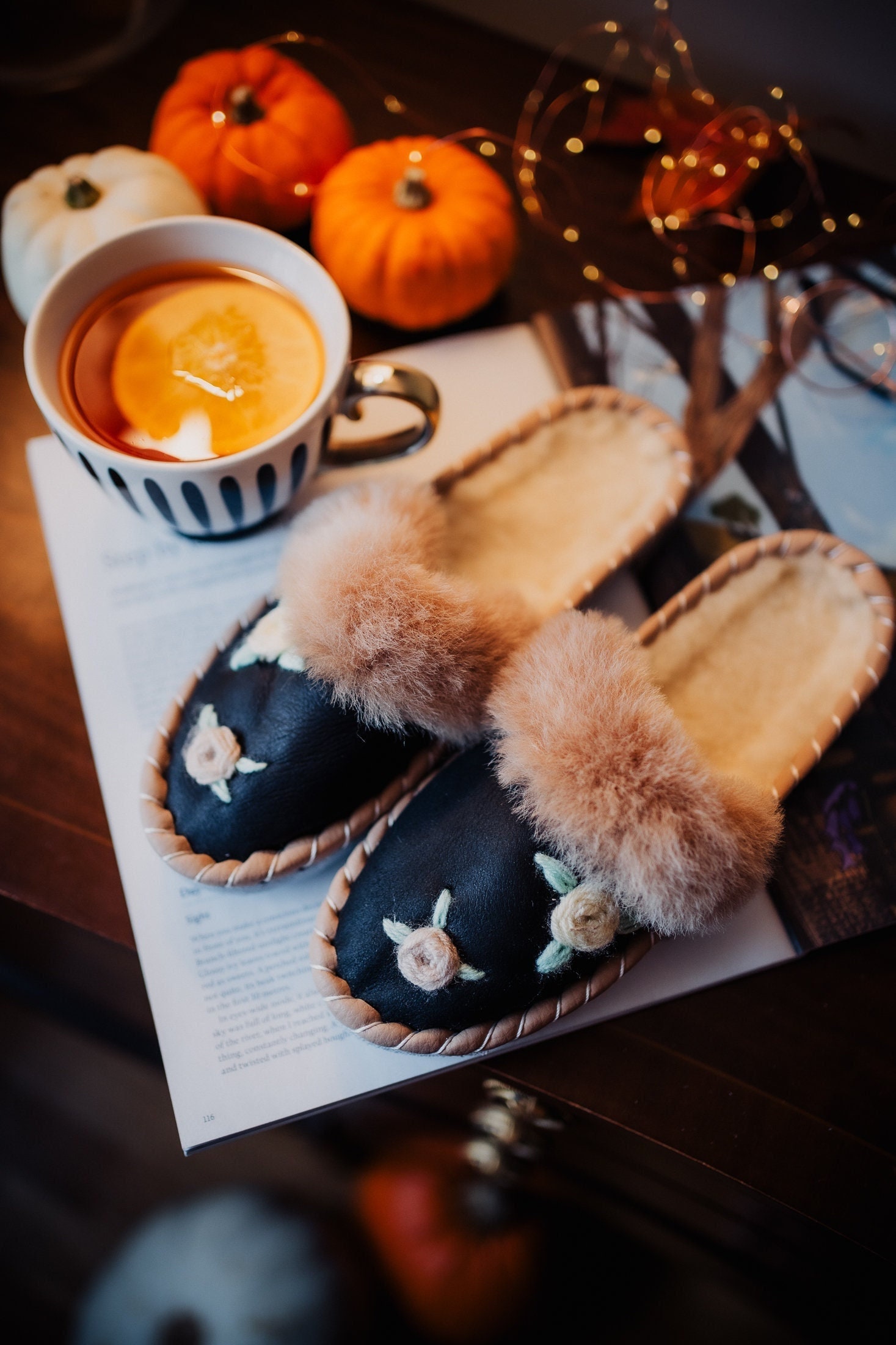 Caramel Flowers Sheepskin Mules by BAMBOSHE