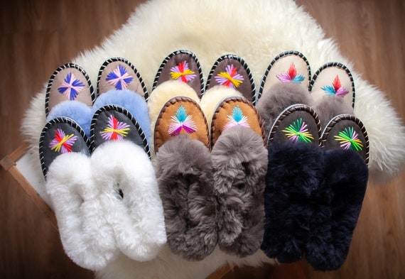OUTLET Imperfect Embroidered Sheepskin Slippers Moccasins LUCKY DIP Etsy UK