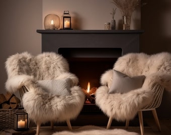 Sheepskin rug, sheepskin throw, lambskin cappuccino colour