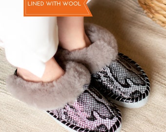 Sheepskin Slippers Wool Slip on Natural Leather lambskin Handmade