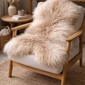 Natural Sheepskin rug, Icelandic sheepskin throw, lambskin cappuccino colour, Natural Long Wool Sheepskin Chair Cover