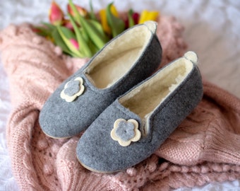 woollen Felt ballerina slippers,  warm wool ladies footwear
