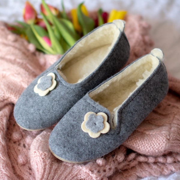 woollen Felt ballerina slippers,  warm wool ladies footwear