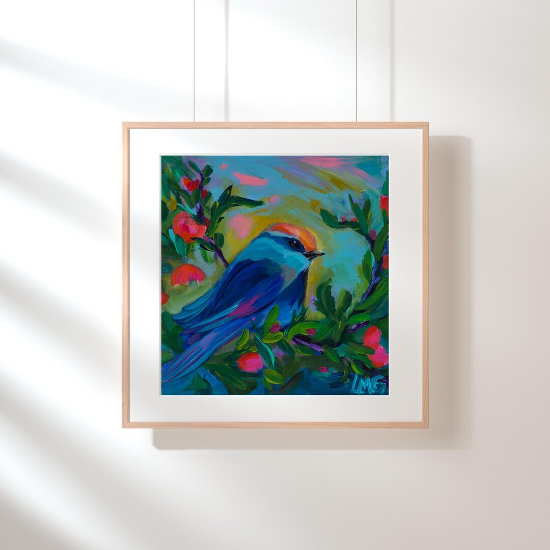 Little Blue Bird Print Abstract Bird Painting Boho Wall Art Pastel Bird ...