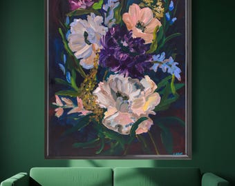 Moody Floral Wall Art, Dark Botanical Painting, Romantic Flower Print, Vintage Inspired Decor, Statement Wall Art