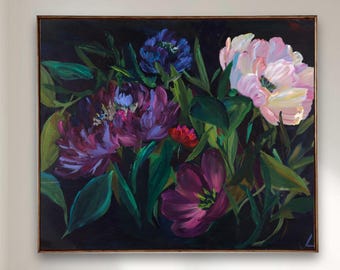 Moody Floral Wall Art, Dark Botanical Painting, Romantic Flower Print, Vintage Inspired Decor, Statement Artwork